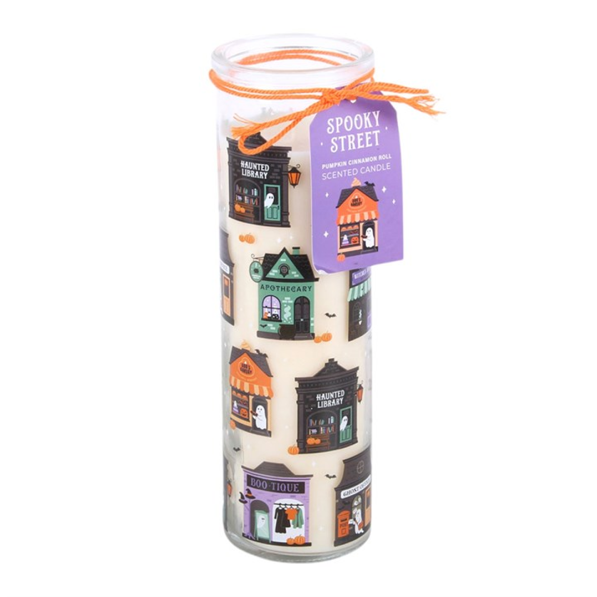 Spooky Street Halloween Pumpkin Cinnamon Roll Tube Candle