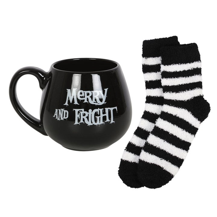 'Merry and Fright' Gothic Christmas Mug and Socks Gift Set