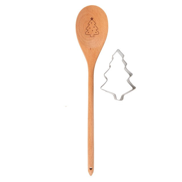 Christmas Tree Wooden Spoon & Cookie Cutter Baking Set