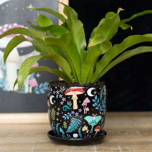 Dark Forest Print Ceramic Plant Pot (with Saucer)