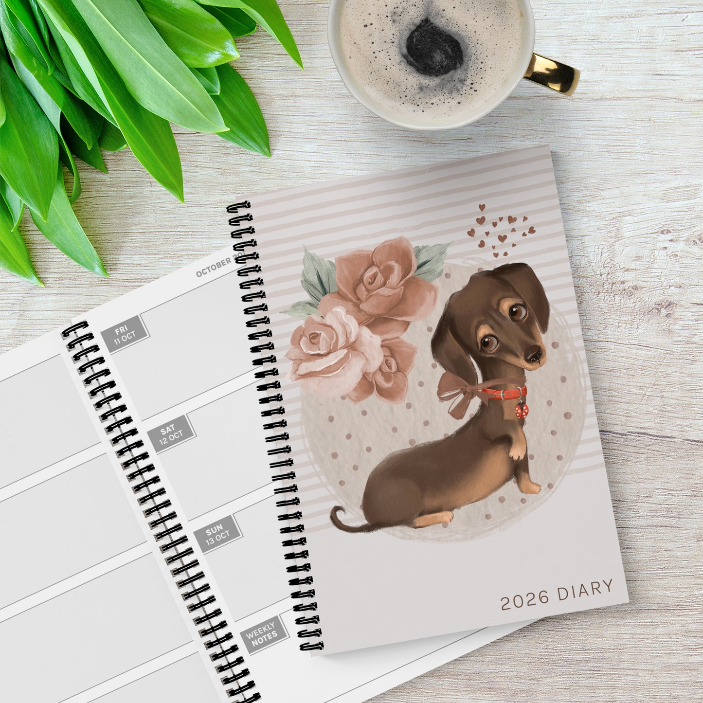 12 Month Diary - Painted Dachshund (Dog) - Choose the year