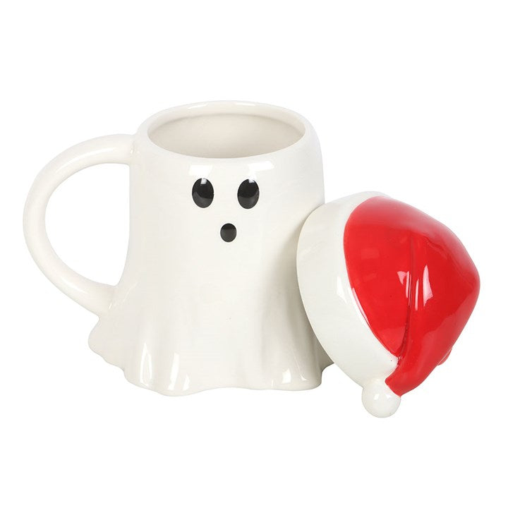 Ghost Shaped Mug with Santa Hat Lid