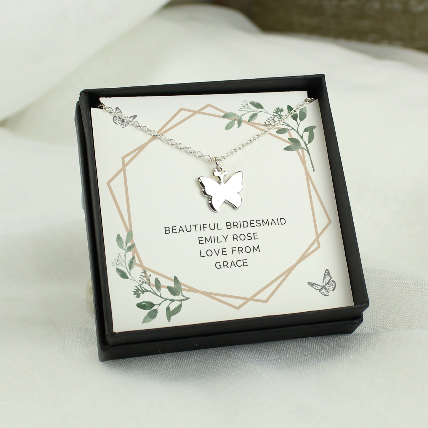 Personalised Botanical Sentiment Card & Butterfly Necklace - Any Occasion