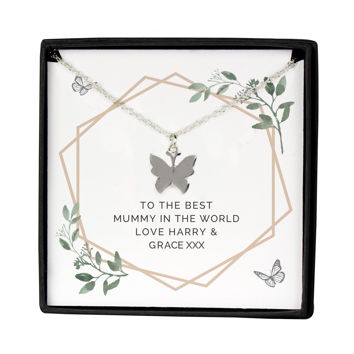 Personalised Botanical Sentiment Card & Butterfly Necklace - Any Occasion