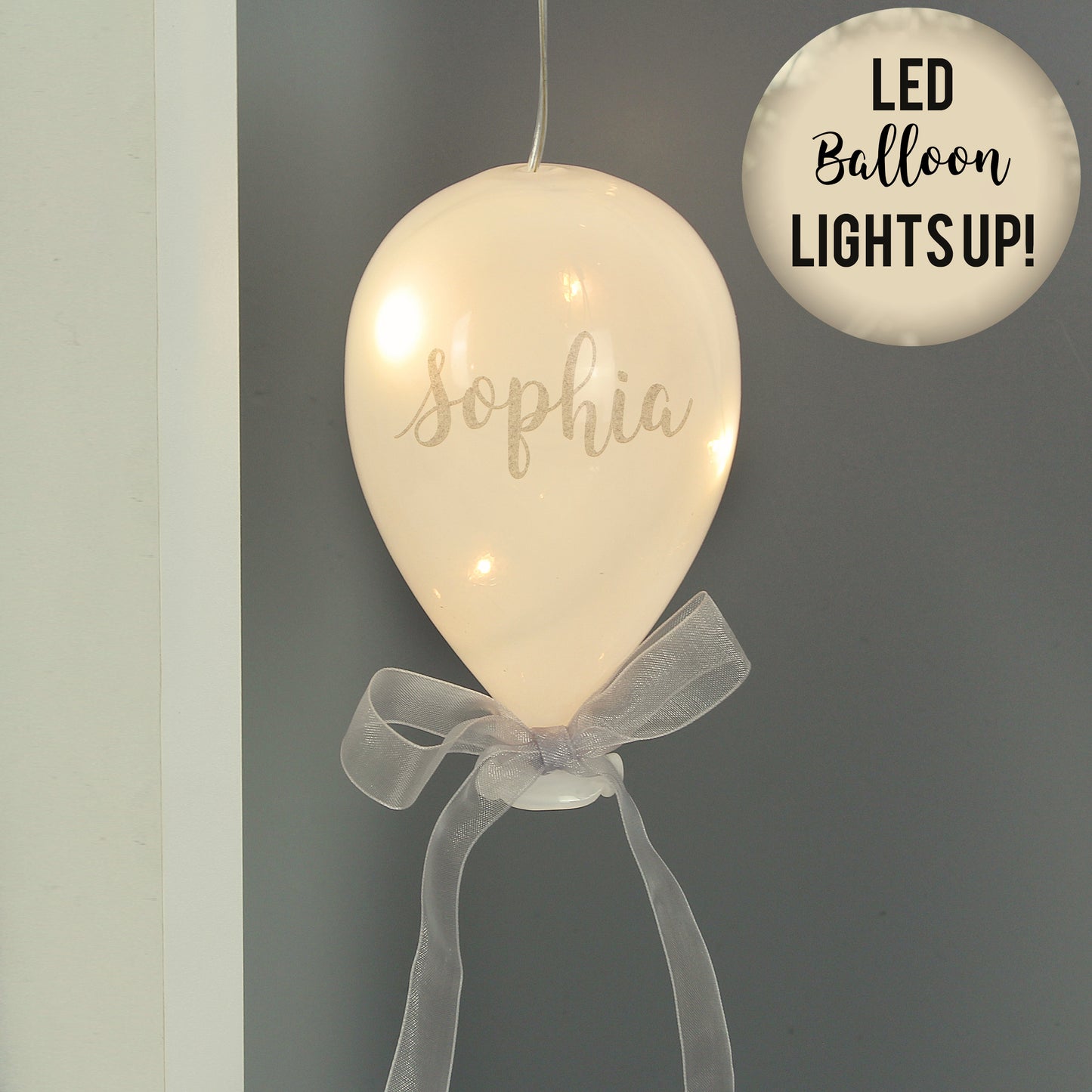 Personalised (NAME) LED Glass Balloon - Lovely Nightlight option