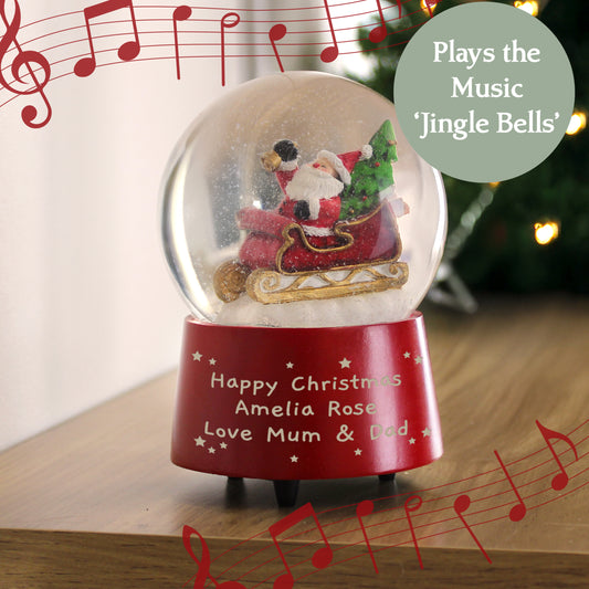 Personalised Message Musical Santa Christmas Snow Globe