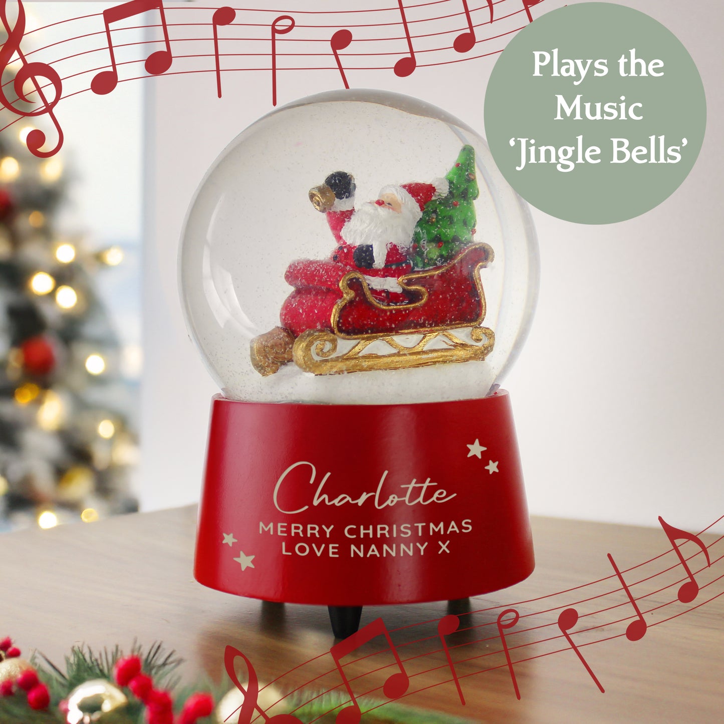 Personalised Musical Santa Christmas Snow Globe