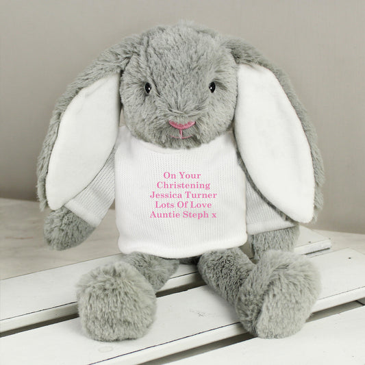 Personalised Message Soft Toy Bunny Rabbit (Pink or Blue Embroidery) - New Design