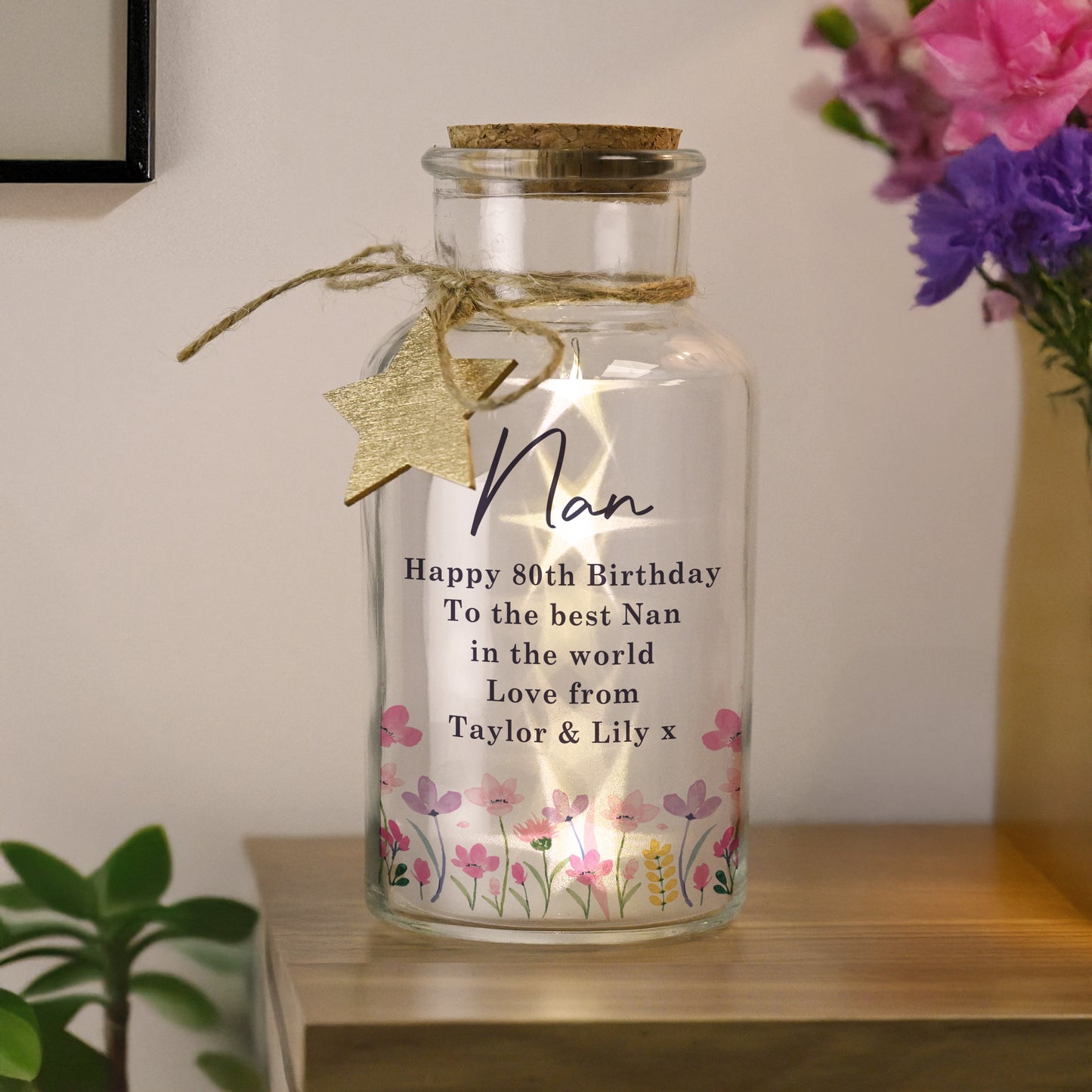 Personalised Floral LED Decorative Light Up Jar
