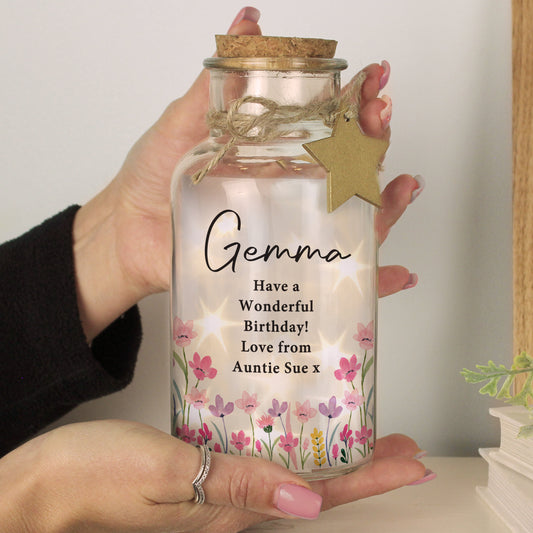 Personalised Floral LED Decorative Light Up Jar