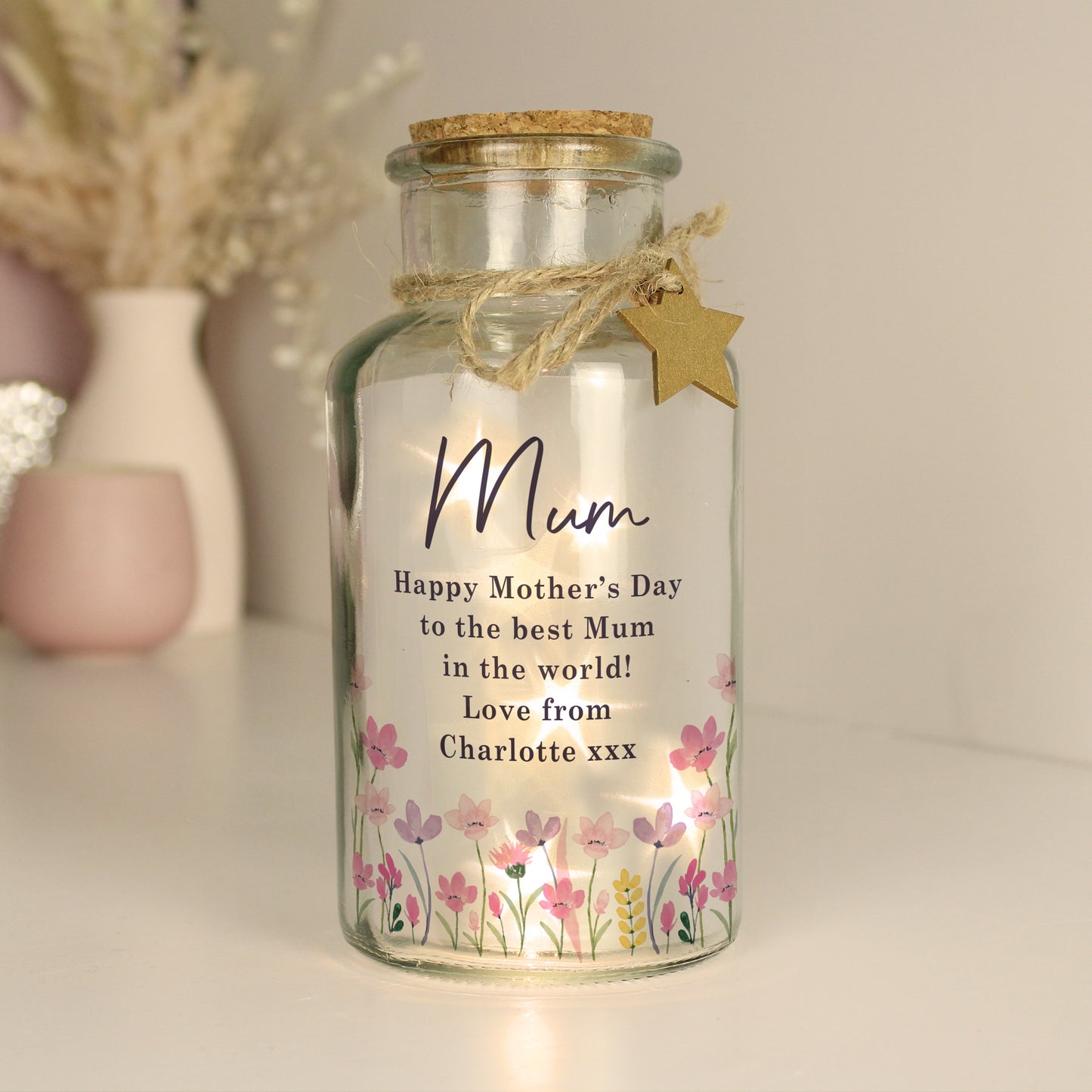 Personalised Floral LED Decorative Light Up Jar