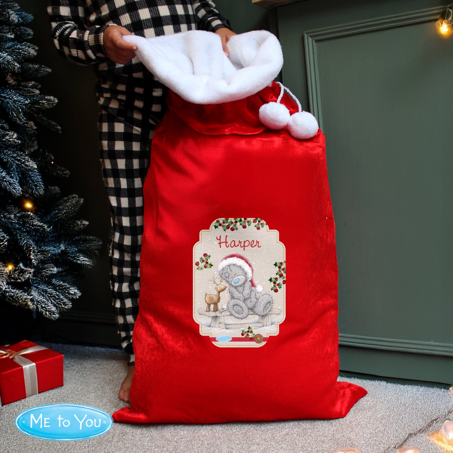 Updated Design: Personalised 'Me to You' Reindeer Pom Pom Christmas Sack
