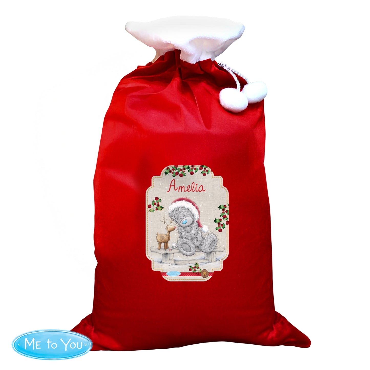 Updated Design: Personalised 'Me to You' Reindeer Pom Pom Christmas Sack