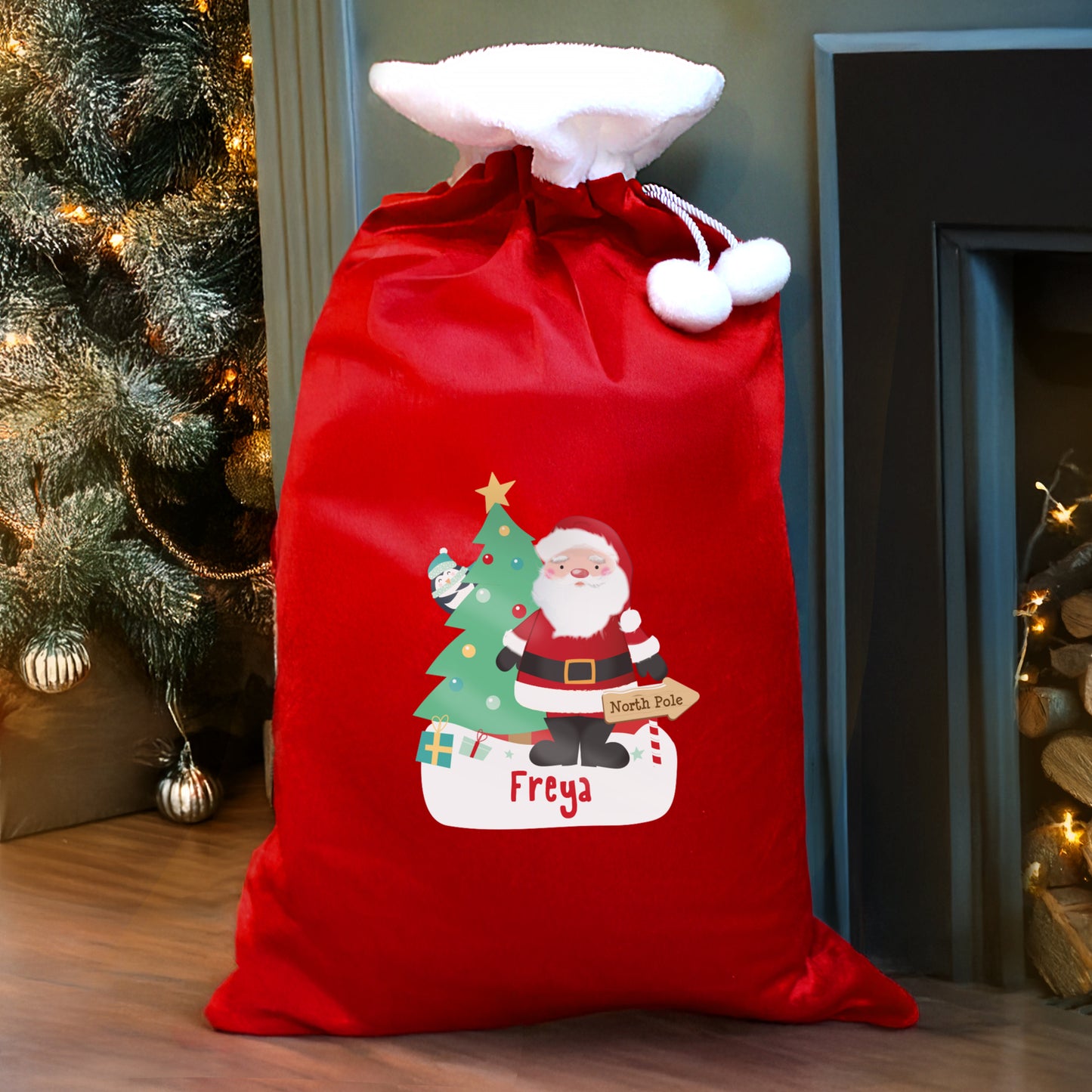 Updated Design: Personalised Santa Luxury Pom Pom Red Christmas Sack