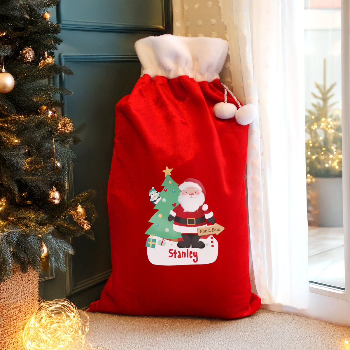 Updated Design: Personalised Santa Luxury Pom Pom Red Christmas Sack