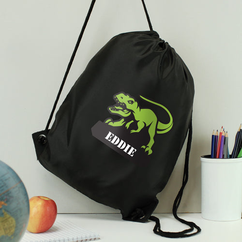 Personalised Dinosaur Swimming, Gym or Kit Bag - Black