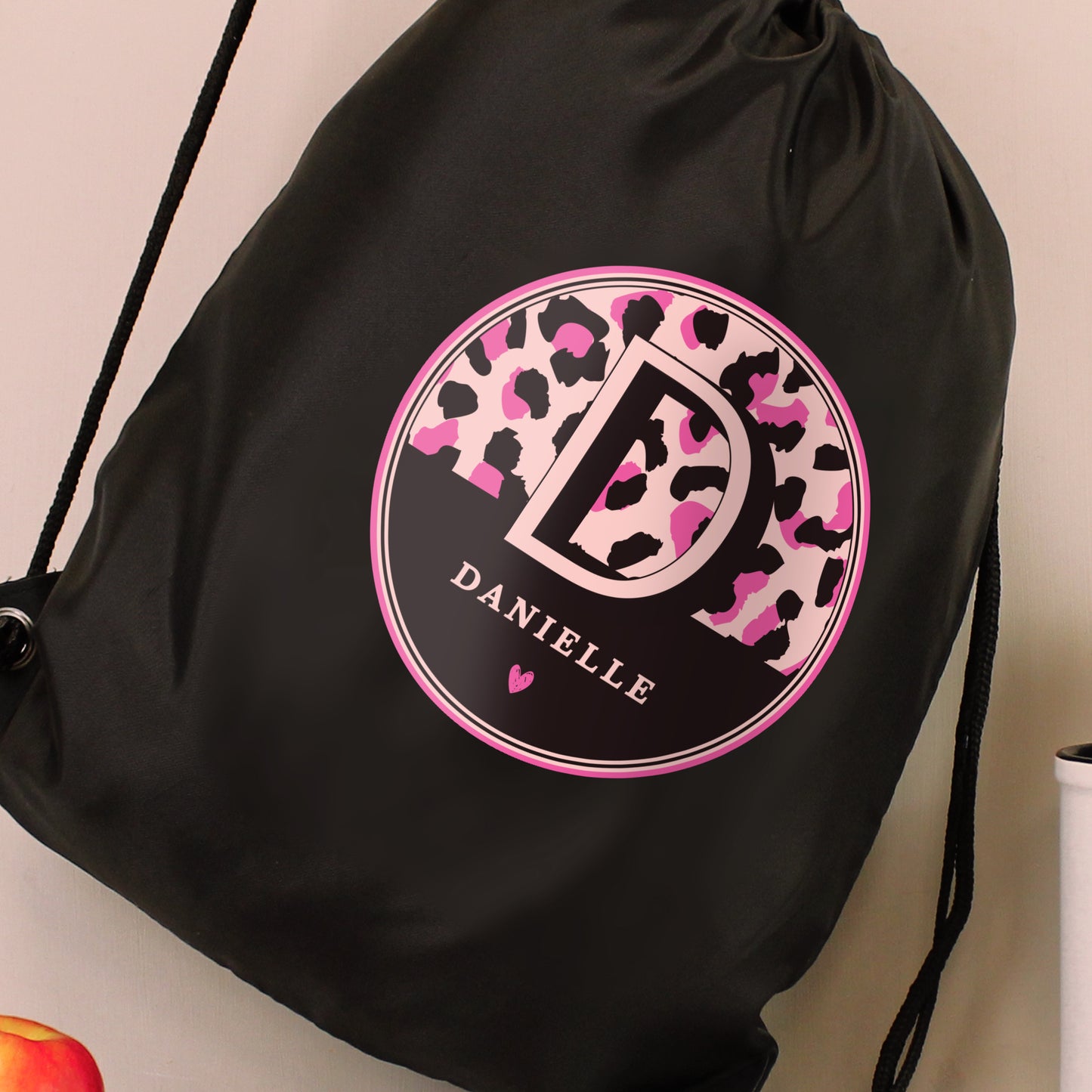 Personalised Leopard Print Swimming, Gym or Kit Bag - Black