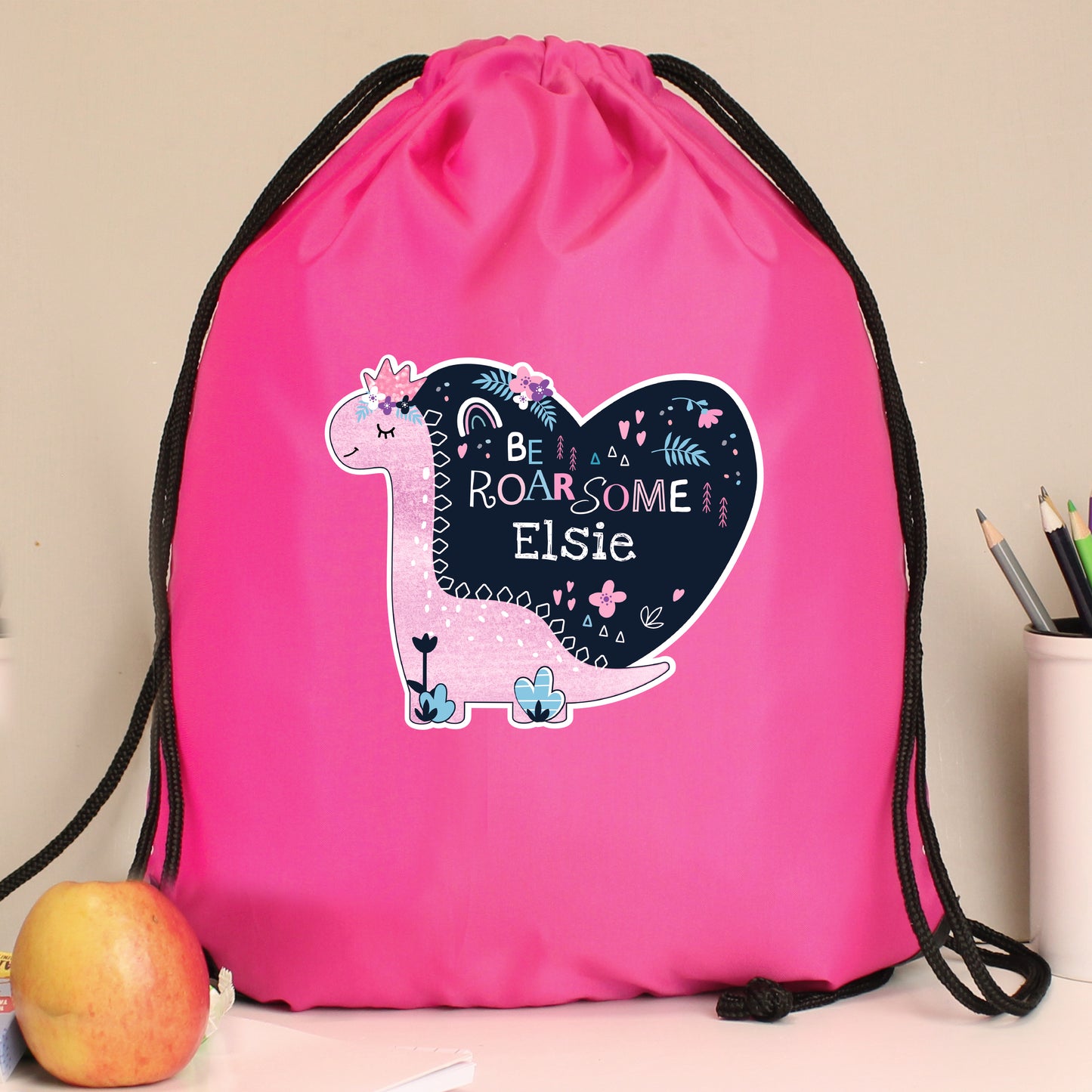 Personalised Dinosaur Swimming, Gym or Kit Bag - Pink