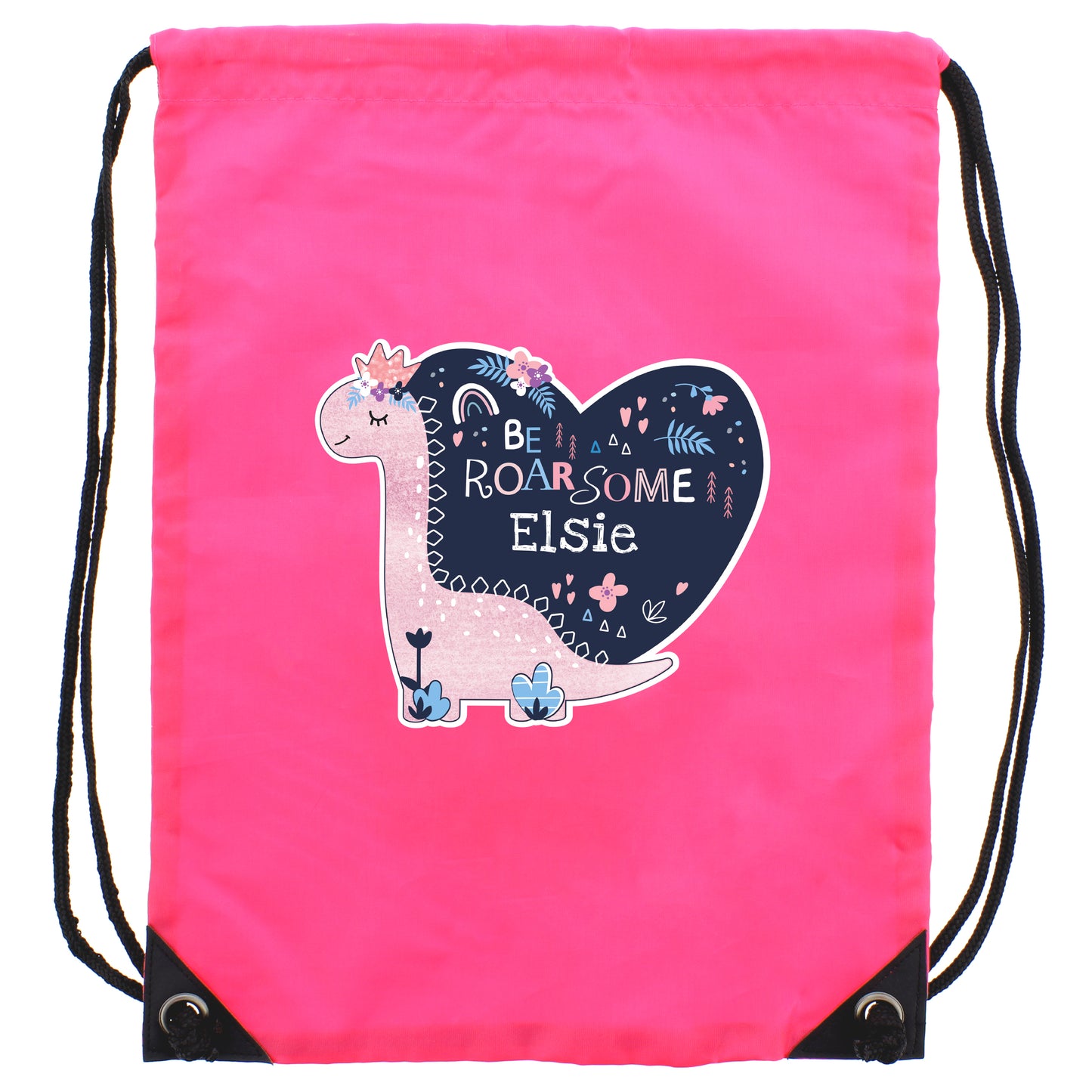 Personalised Dinosaur Swimming, Gym or Kit Bag - Pink