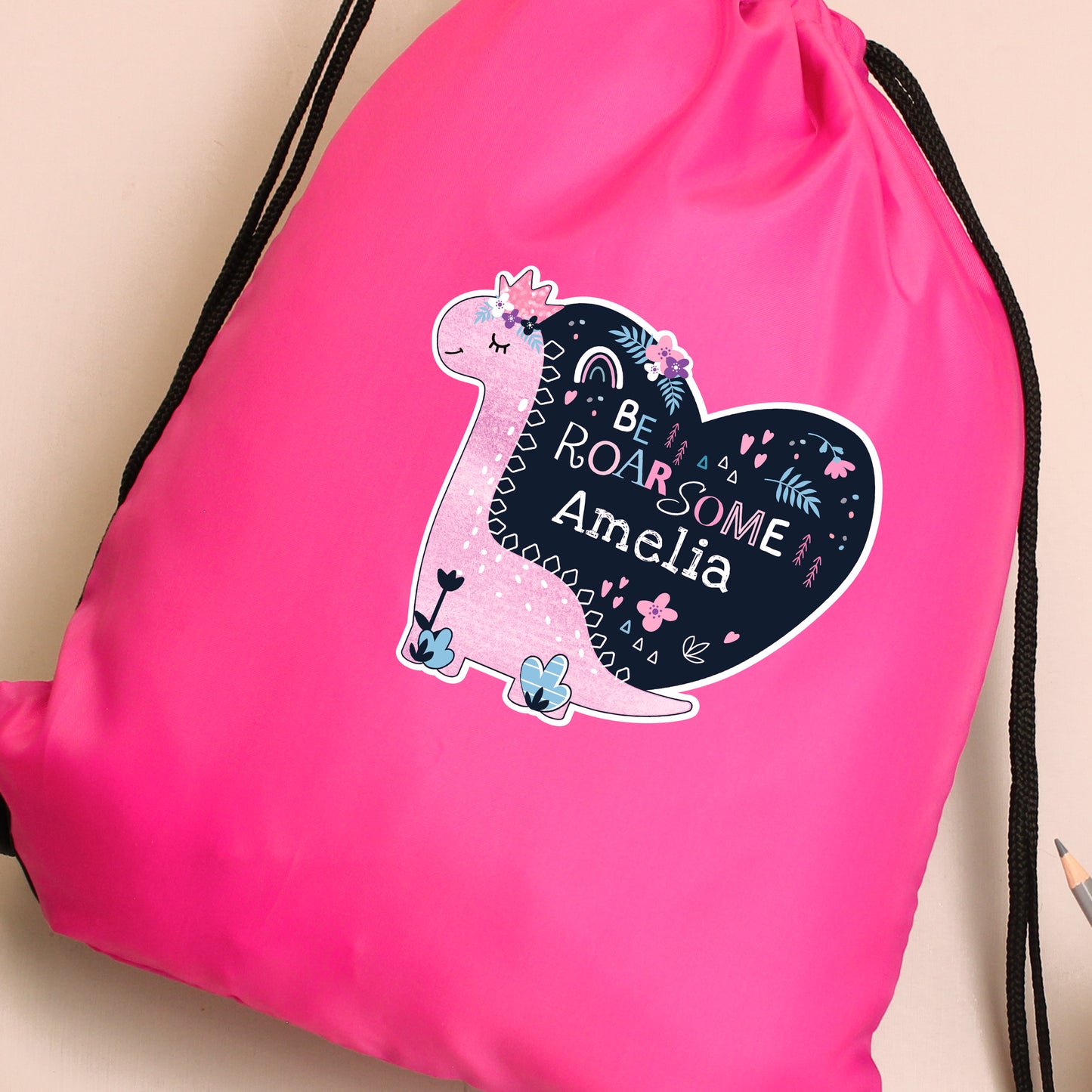 Personalised Dinosaur Swimming, Gym or Kit Bag - Pink