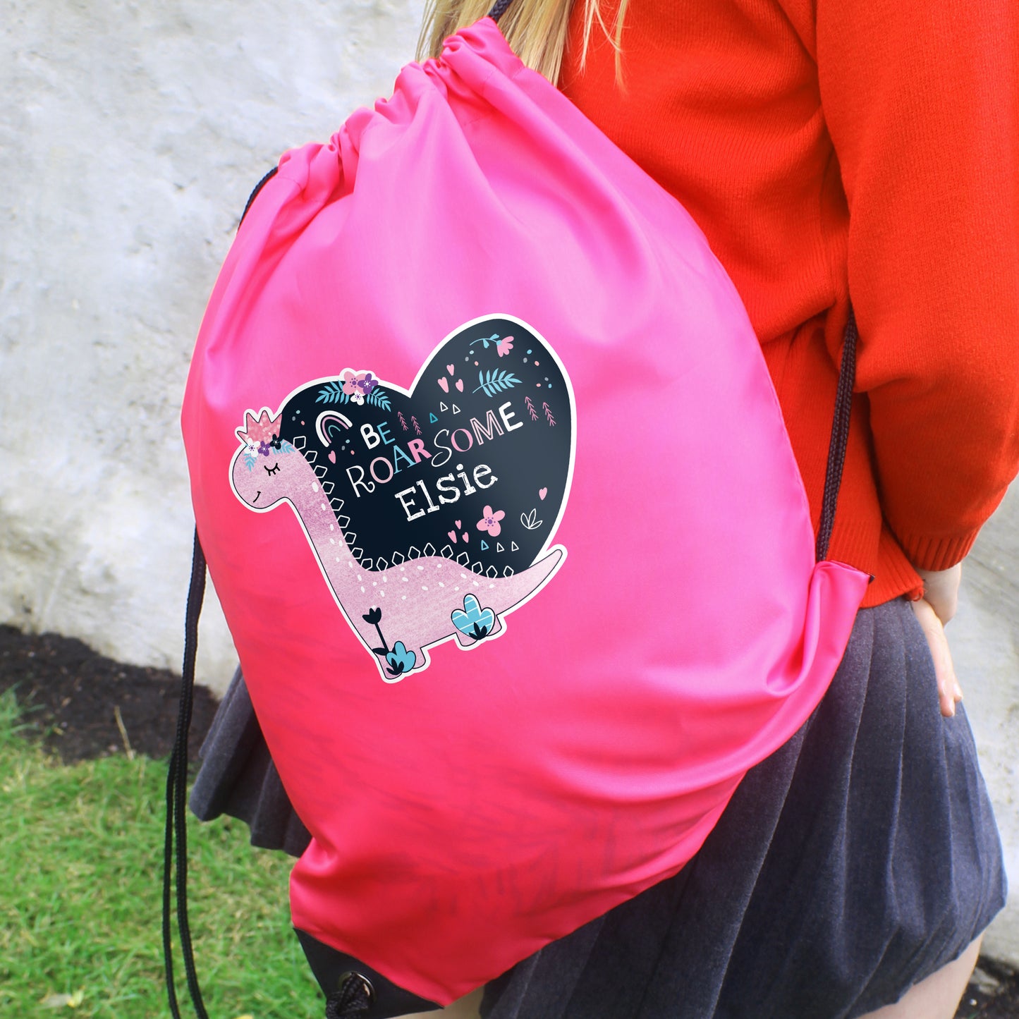 Personalised Dinosaur Swimming, Gym or Kit Bag - Pink