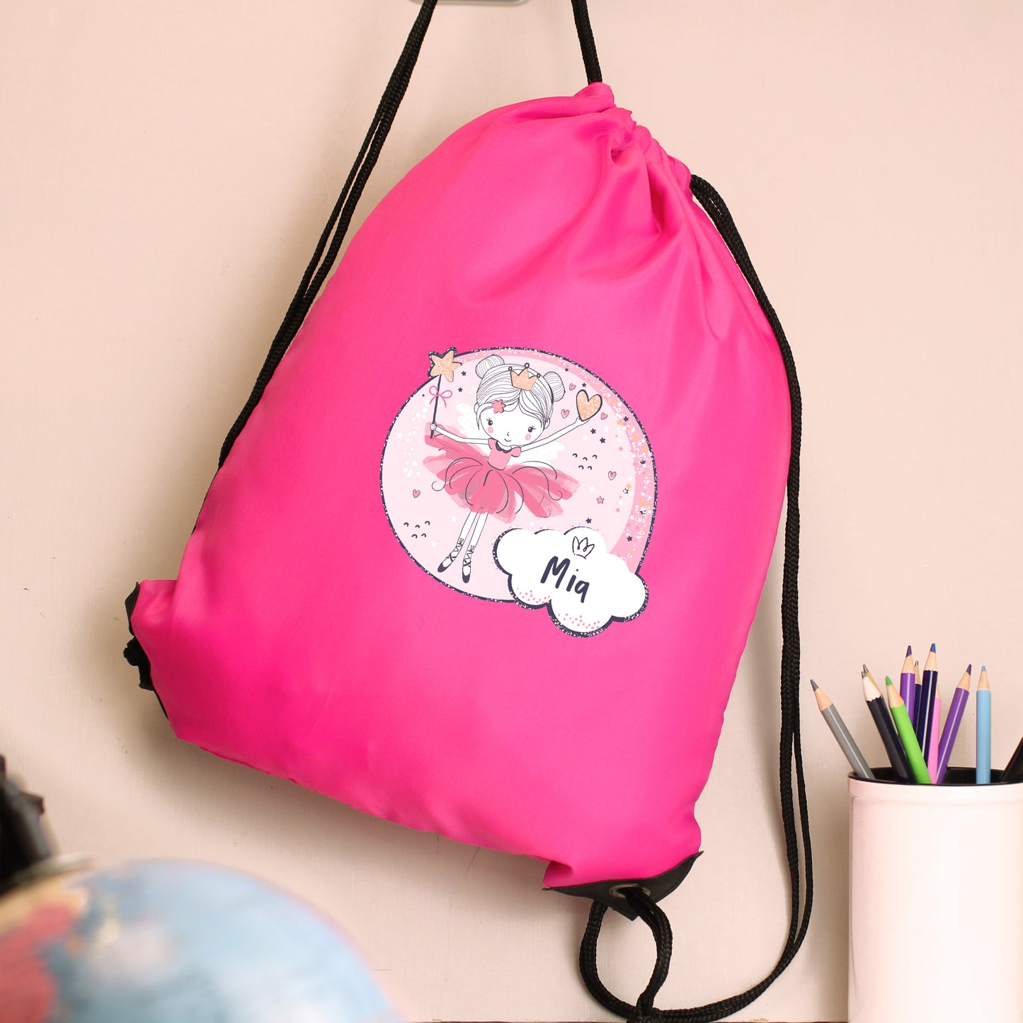 Personalised Fairy Swimming, Gym or Kit Bag - Pink