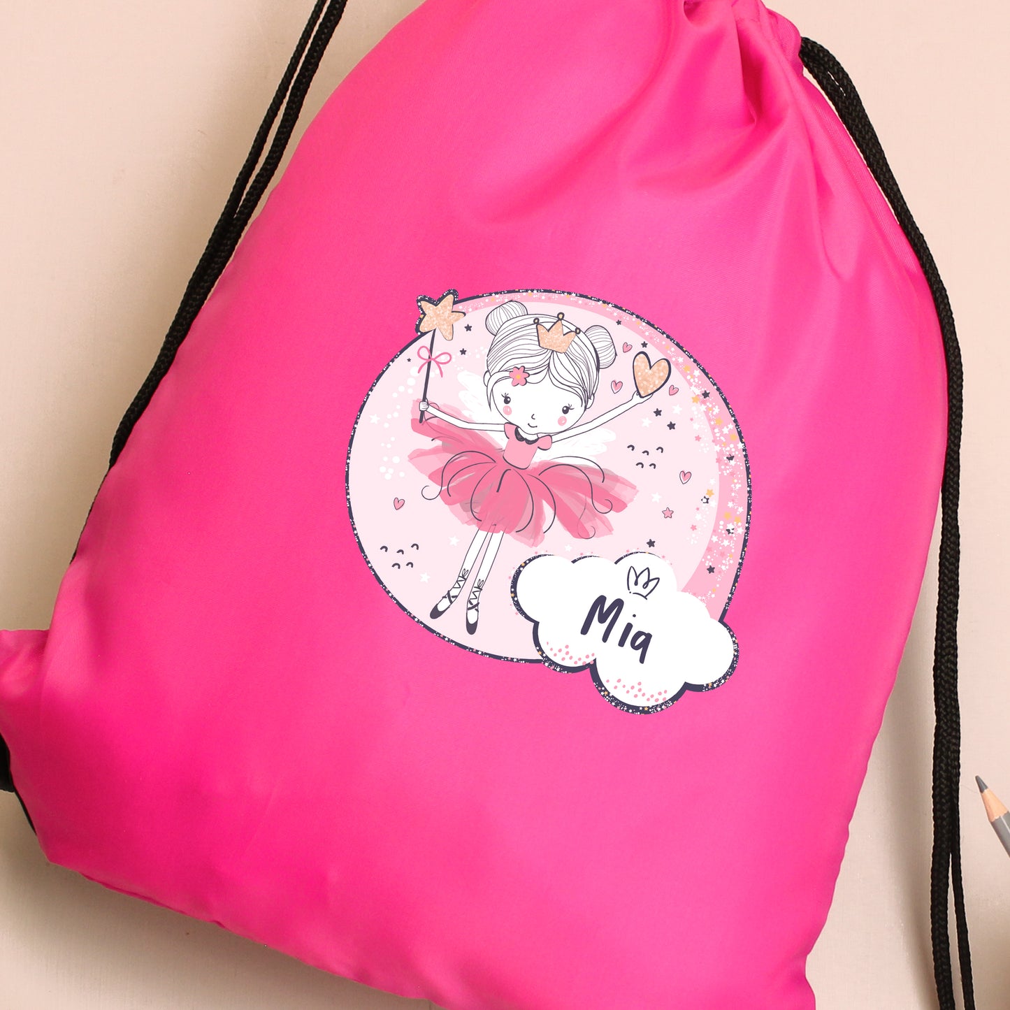 Personalised Fairy Swimming, Gym or Kit Bag - Pink
