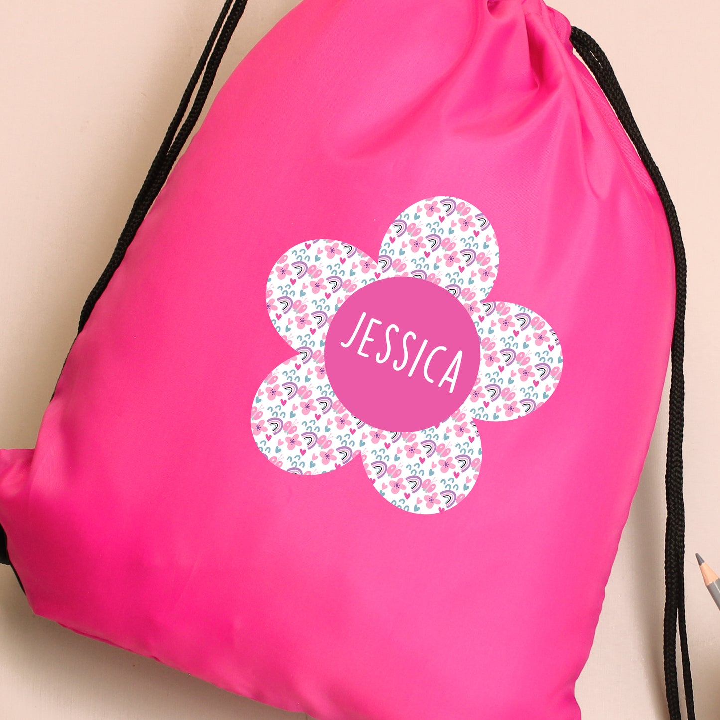Personalised Flower Swimming, Gym or Kit Bag - Pink