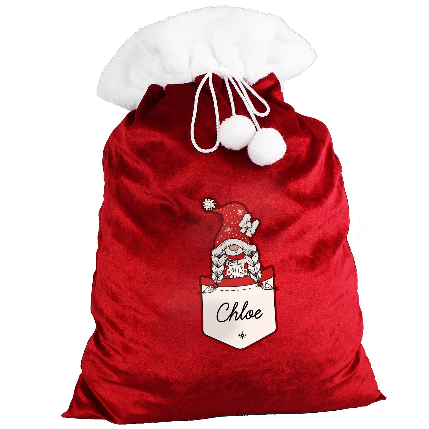 Personalised Pocket Gonk Family Red Christmas Sack - Girl Design
