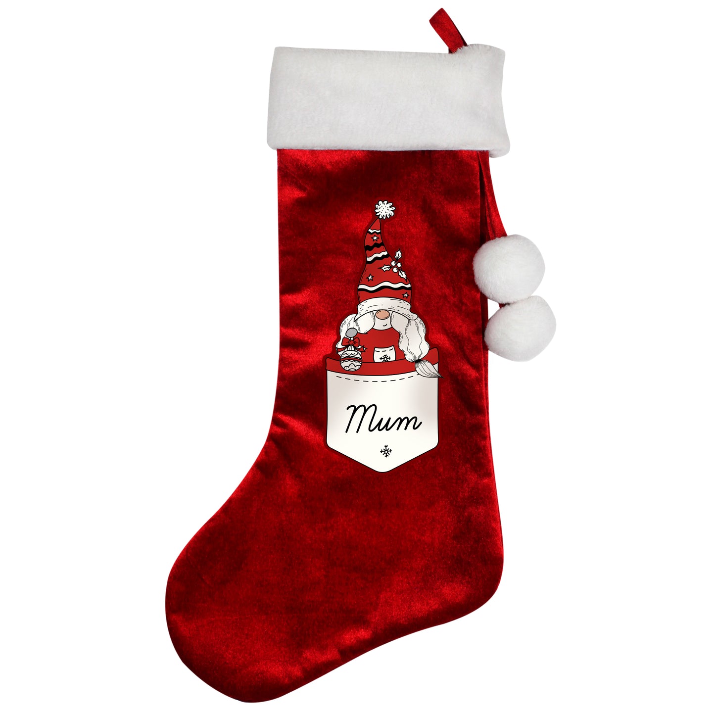 Personalised Pocket Gonk Family Red Christmas Stocking - Female/Mum Design