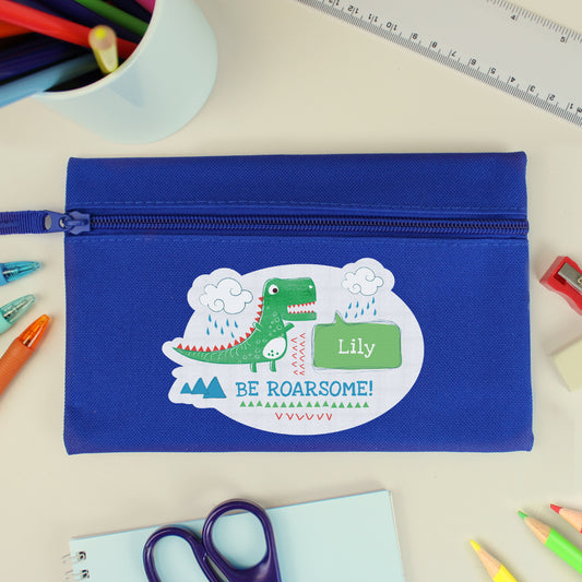 Updated Design: Personalised 'Be Roarsome' Blue Dinosaur Pencil Case