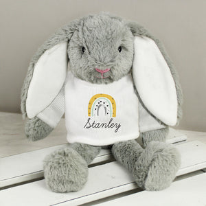 Personalised Bunny Rabbit Soft Toy with Rainbow Design T-Shirt - New Design
