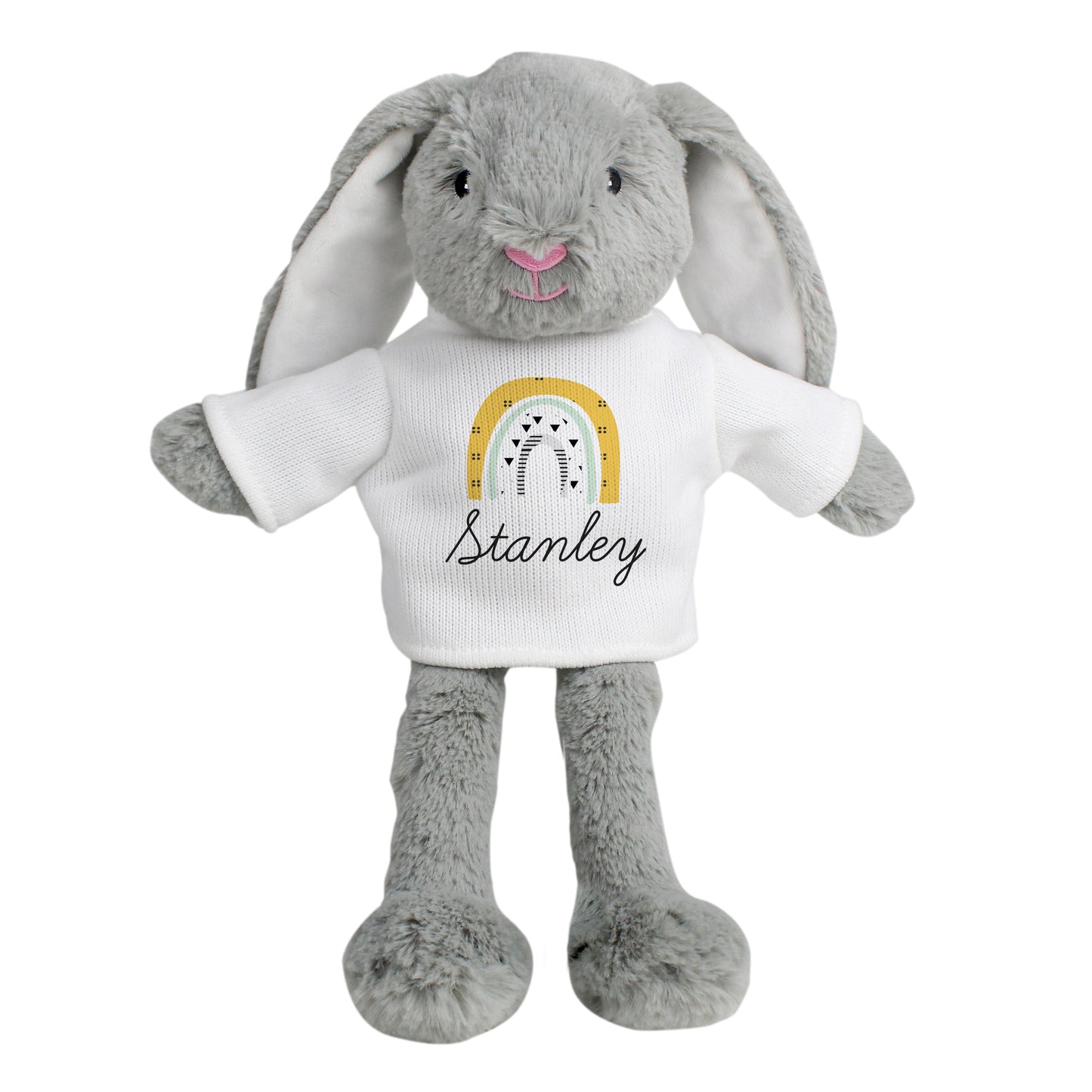 Personalised Bunny Rabbit Soft Toy with Rainbow Design T-Shirt - New Design