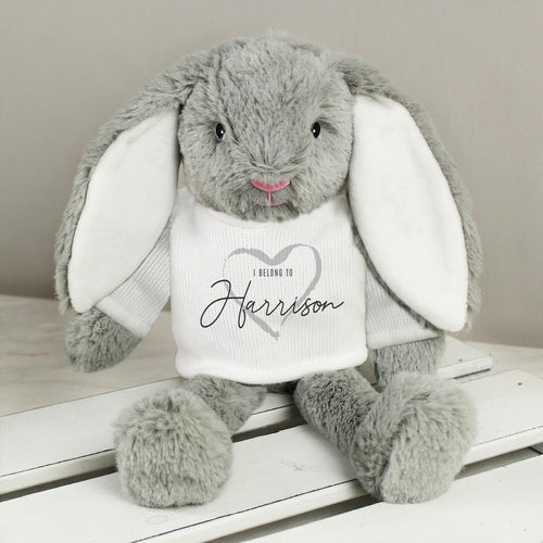 Personalised Bunny Rabbit Soft Toy with 'I Belong to' T-Shirt - New Design