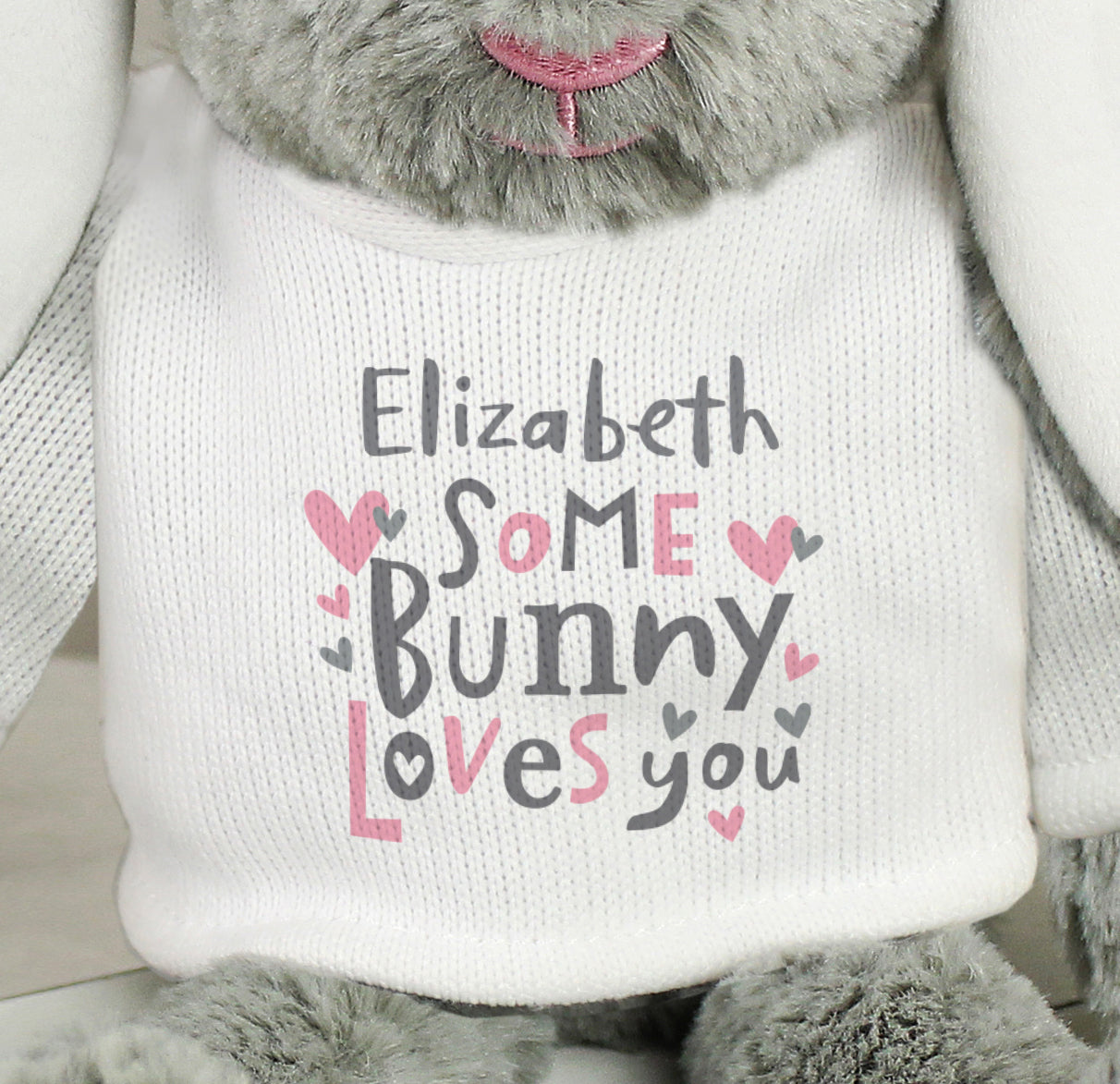 Personalised Bunny Rabbit Soft Toy with 'Some Bunny Loves You' T-Shirt - New Design