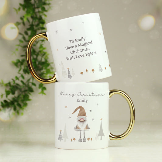 Personalised Christmas Gonk Mug with Gold Handle