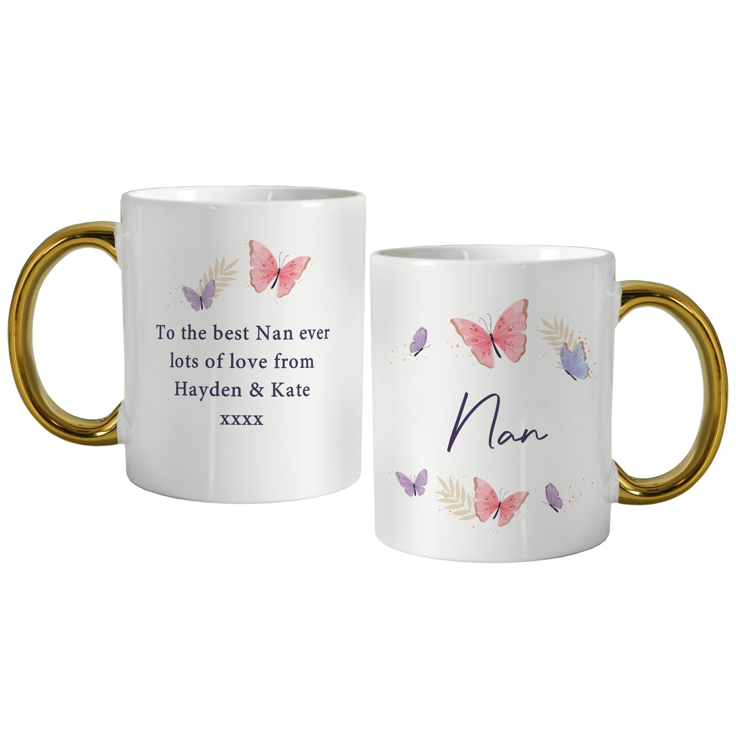 Personalised Butterfly Gold Handle Mug