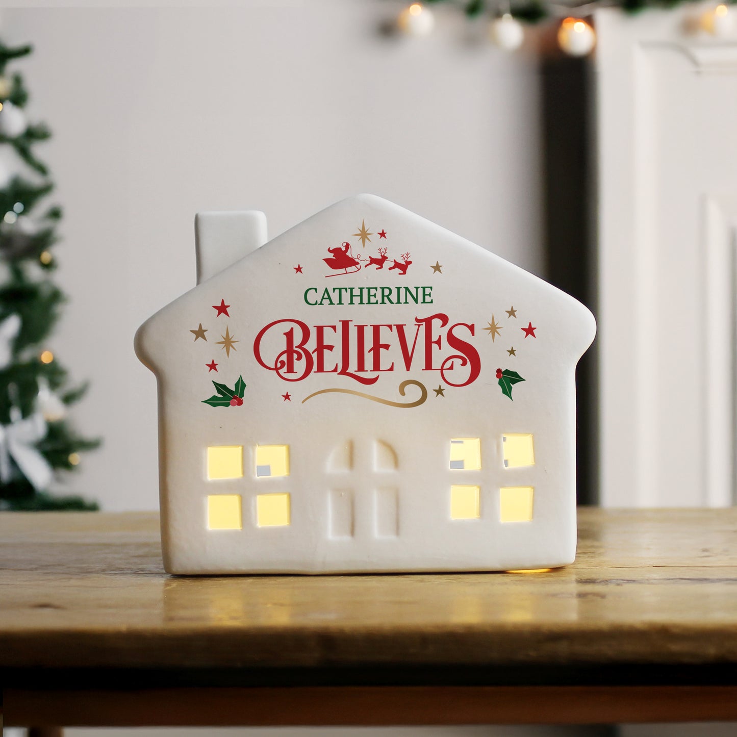 Personalised 'Believe' in Christmas LED House