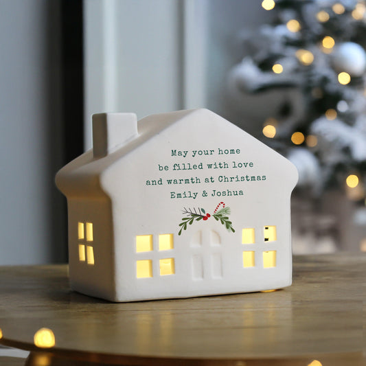 Personalised Holly Design Christmas LED House - Any Message