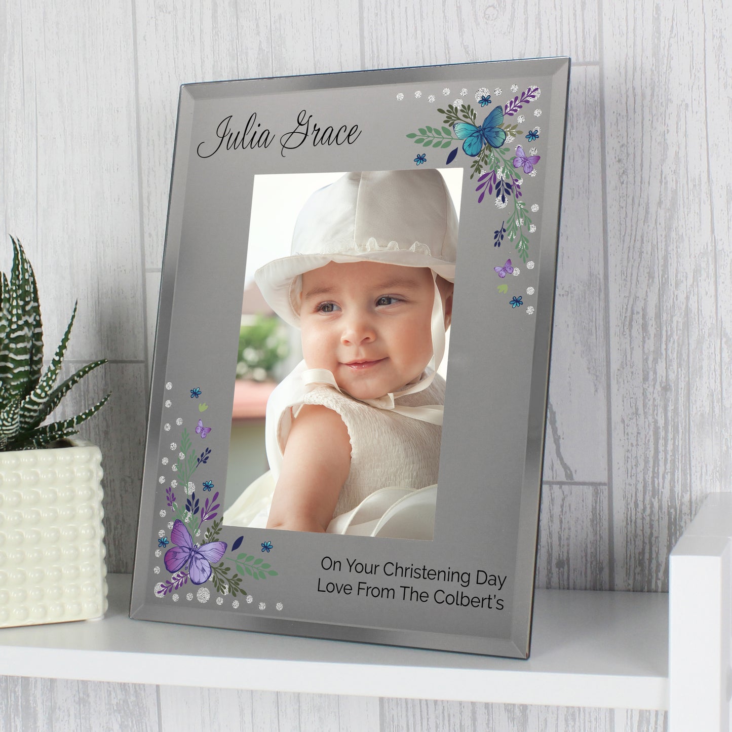 Personalised Butterfly Diamante Glass Photo Frame (Size:4x6) - Any Occasion
