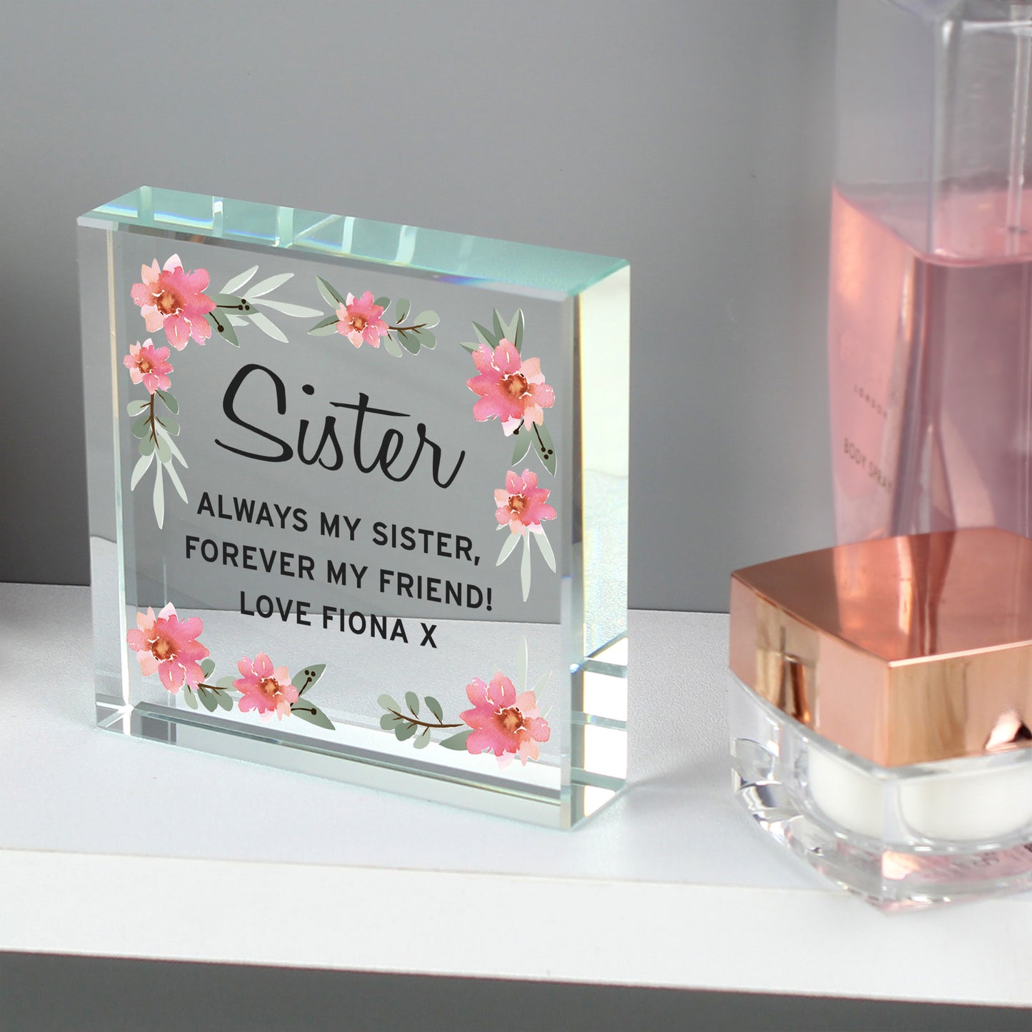 Personalised Floral Sentimental Crystal Token - Any Occasion