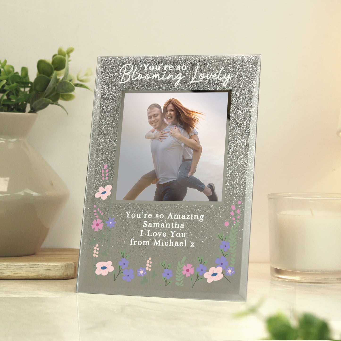 Personalised 'You're so Blooming Lovely' 4x4 Glitter Photo Frame (Any Occasion)