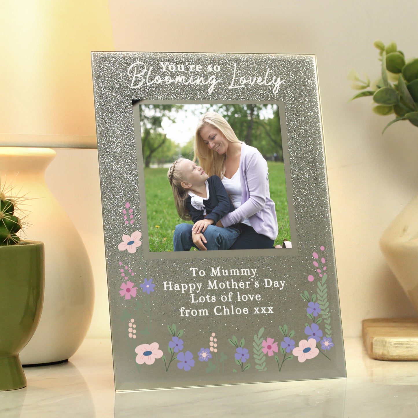 Personalised 'You're so Blooming Lovely' 4x4 Glitter Photo Frame (Any Occasion)
