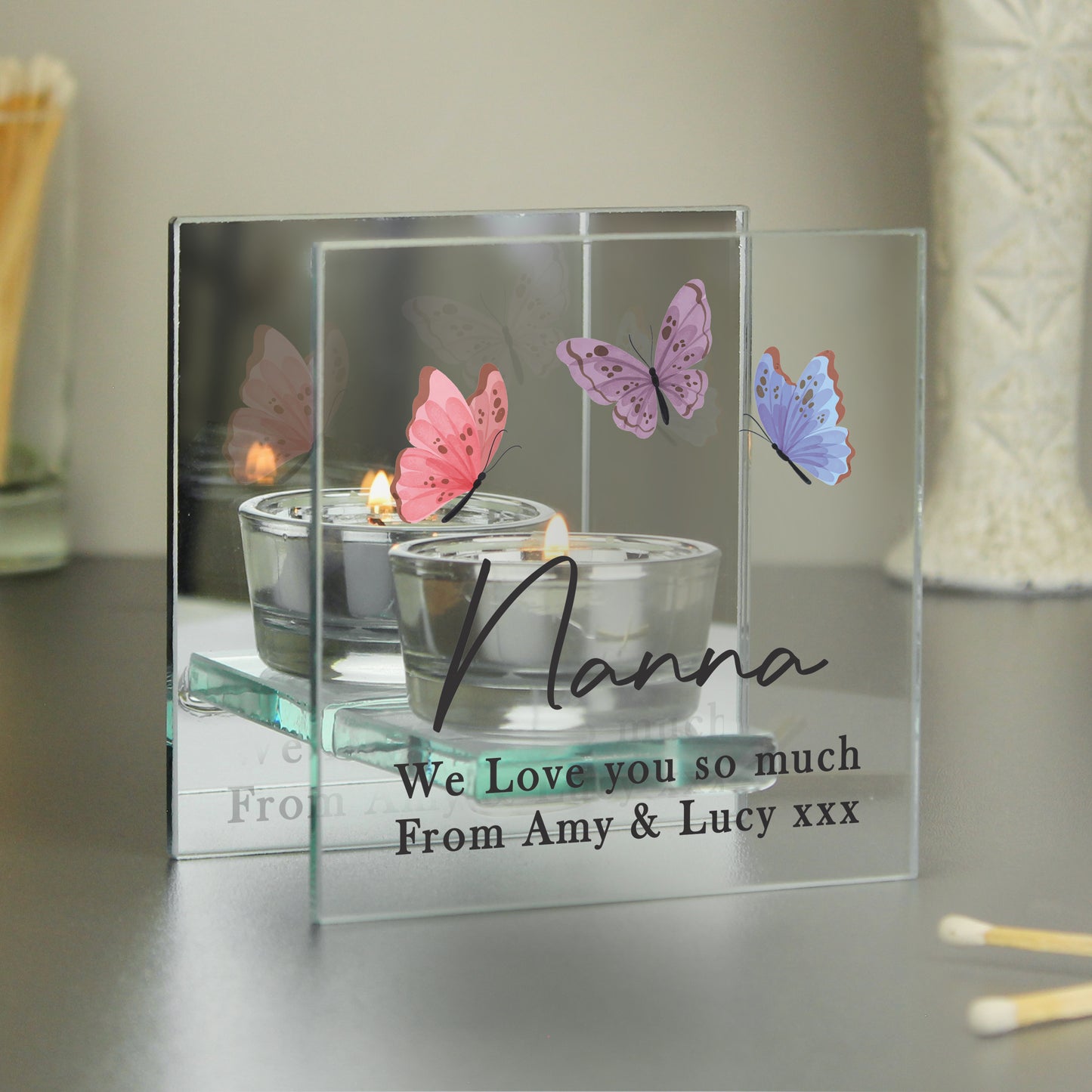 Personalised Butterfly Mirrored Tealight Holder