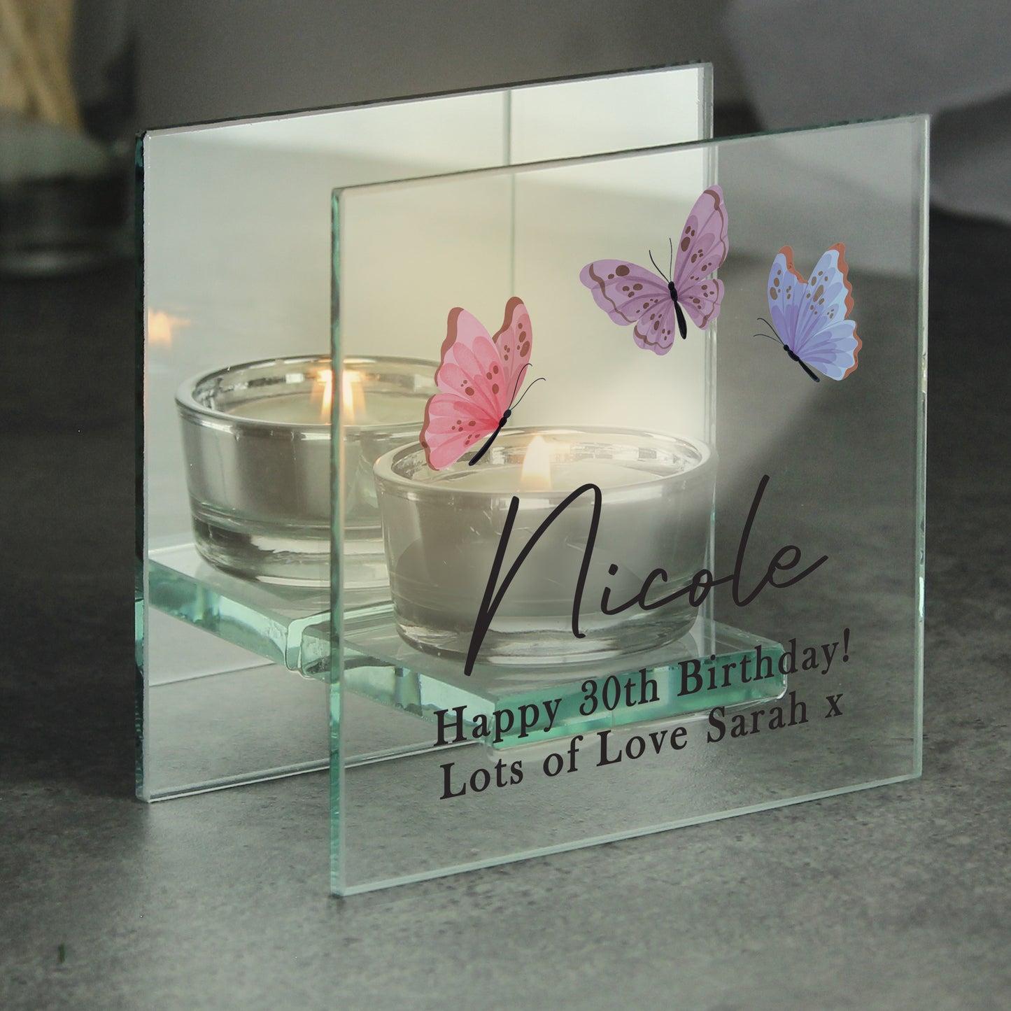 Personalised Butterfly Mirrored Tealight Holder