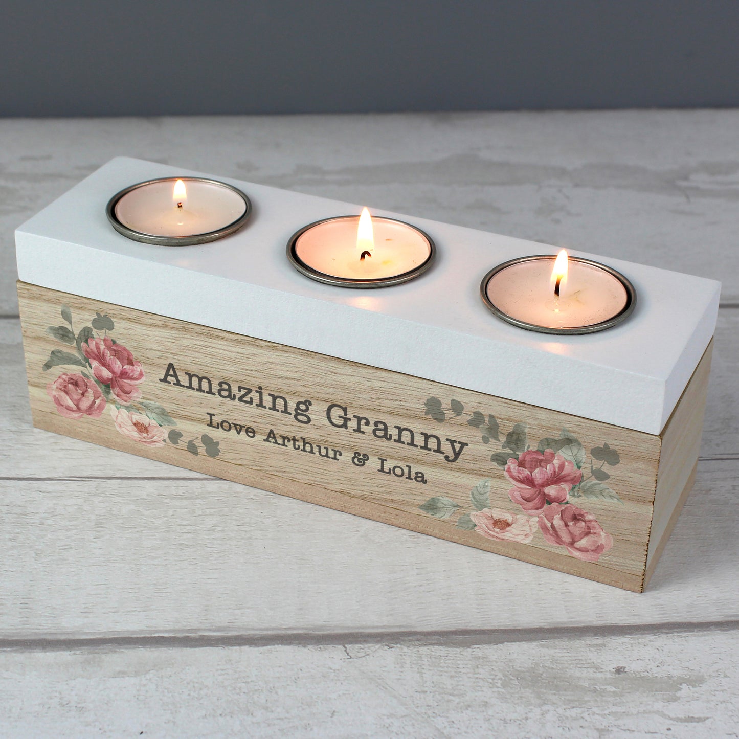Personalised Floral Watercolour Triple Tea Light Box