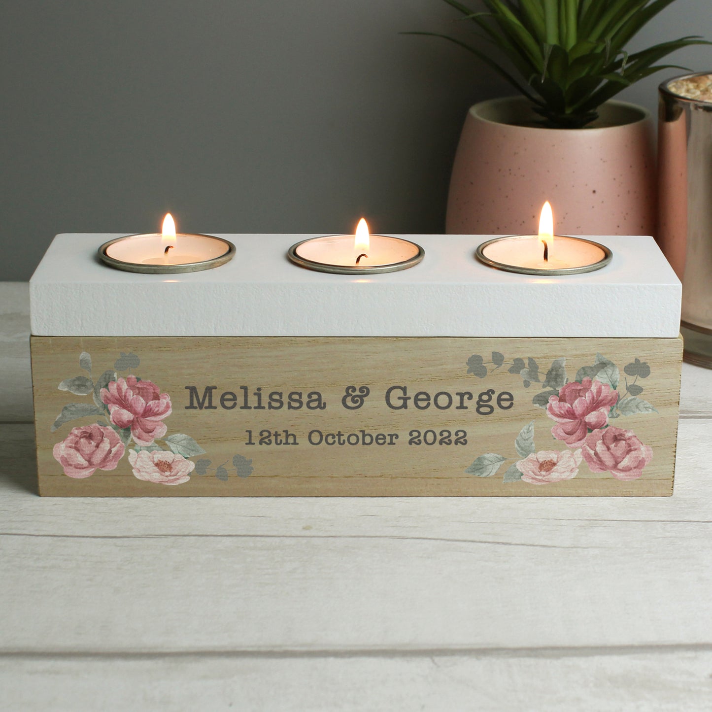 Personalised Floral Watercolour Triple Tea Light Box