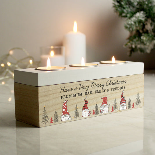 Personalised Christmas Forrest Gonk Triple Light Tea Light Decoration