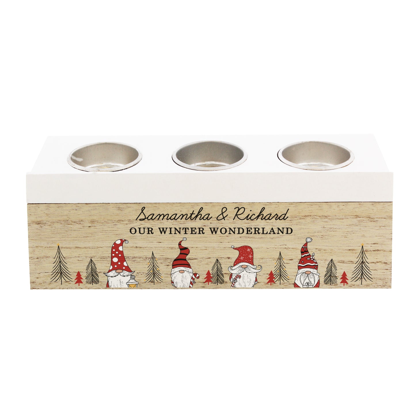 Personalised Christmas Forrest Gonk Triple Light Tea Light Decoration