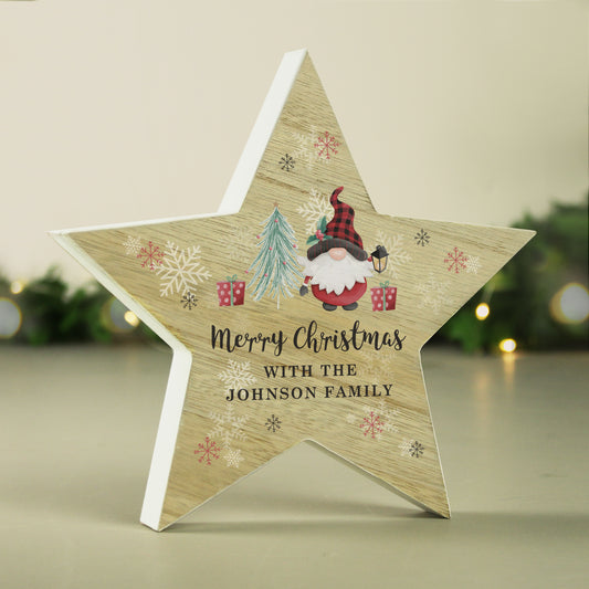 Personalised Christmas Gonk Wooden Star Ornament